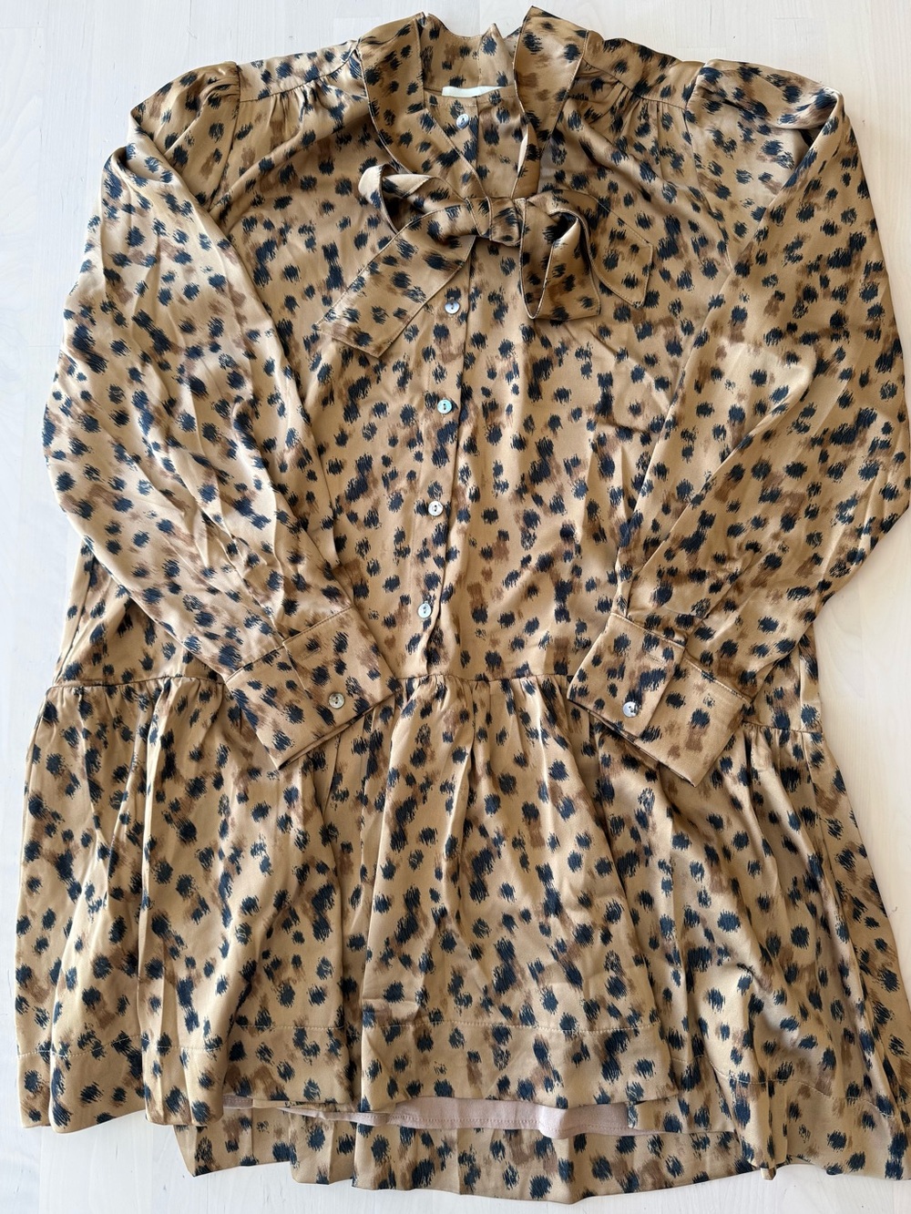 Pinch Chic Animal Print Tie-Neck Dress in Camel and Black